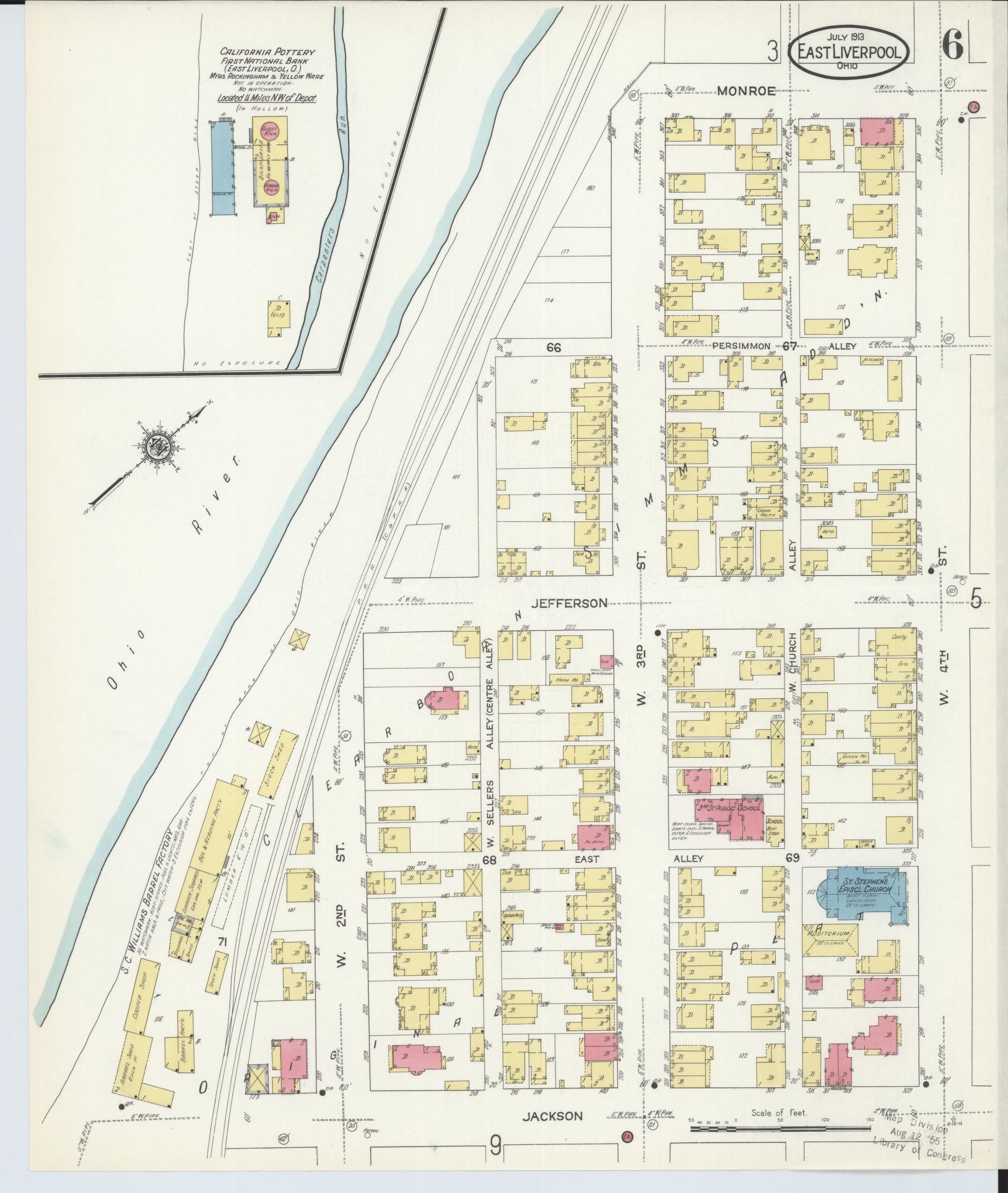 Sanborn Fire Insurance Map from East Liverpool, Columbiana County, Ohio (1913), Sheet #0006 - Historic Sanborn Fire Insurance Map Print, vintage old map wall art, antique decor, genealogy gift, Ohio Ohio map