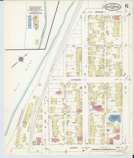 Sanborn Fire Insurance Map from East Liverpool, Columbiana County, Ohio (1913), Sheet #0006 - Historic Sanborn Fire Insurance Map Print, vintage old map wall art, antique decor, genealogy gift, Ohio Ohio map