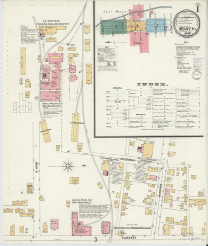 Sanborn Fire Insurance Map from Muncy, Lycoming County, Pennsylvania (1901), Sheet #0001 - Historic Sanborn Fire Insurance Map Print, vintage old map wall art, antique decor, genealogy gift, Pennsylvania Pennsylvania map