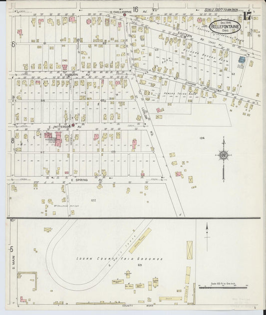 Sanborn Fire Insurance Map from Bellefontaine, Logan County, Ohio (1914), Sheet #0017 - Historic Sanborn Fire Insurance Map Print, vintage old map wall art, antique decor, genealogy gift, Ohio Ohio map
