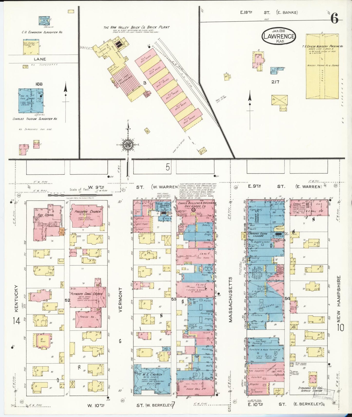 Sanborn Fire Insurance Map from Lawrence, Douglas County, Kansas (1918), Sheet #0006 - Complete Map Set gallery image, historic Sanborn map, vintage wall art, Kansas Kansas