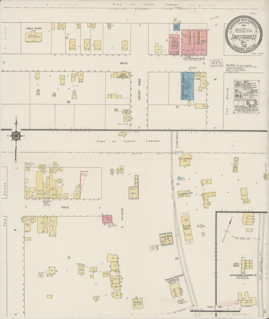 Sanborn Fire Insurance Map from Sweetgrass, Toole County, Montana (1920), Sheet #0001 - Historic Sanborn Fire Insurance Map Print, vintage old map wall art, antique decor, genealogy gift, Montana Montana map