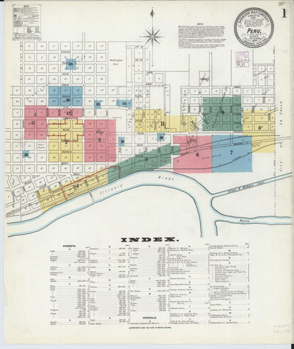 Sanborn Fire Insurance Map from Peru, La Salle County, Illinois (1902), Sheet #0001 - Historic Sanborn Fire Insurance Map Print, vintage old map wall art, antique decor, genealogy gift, Illinois Illinois map