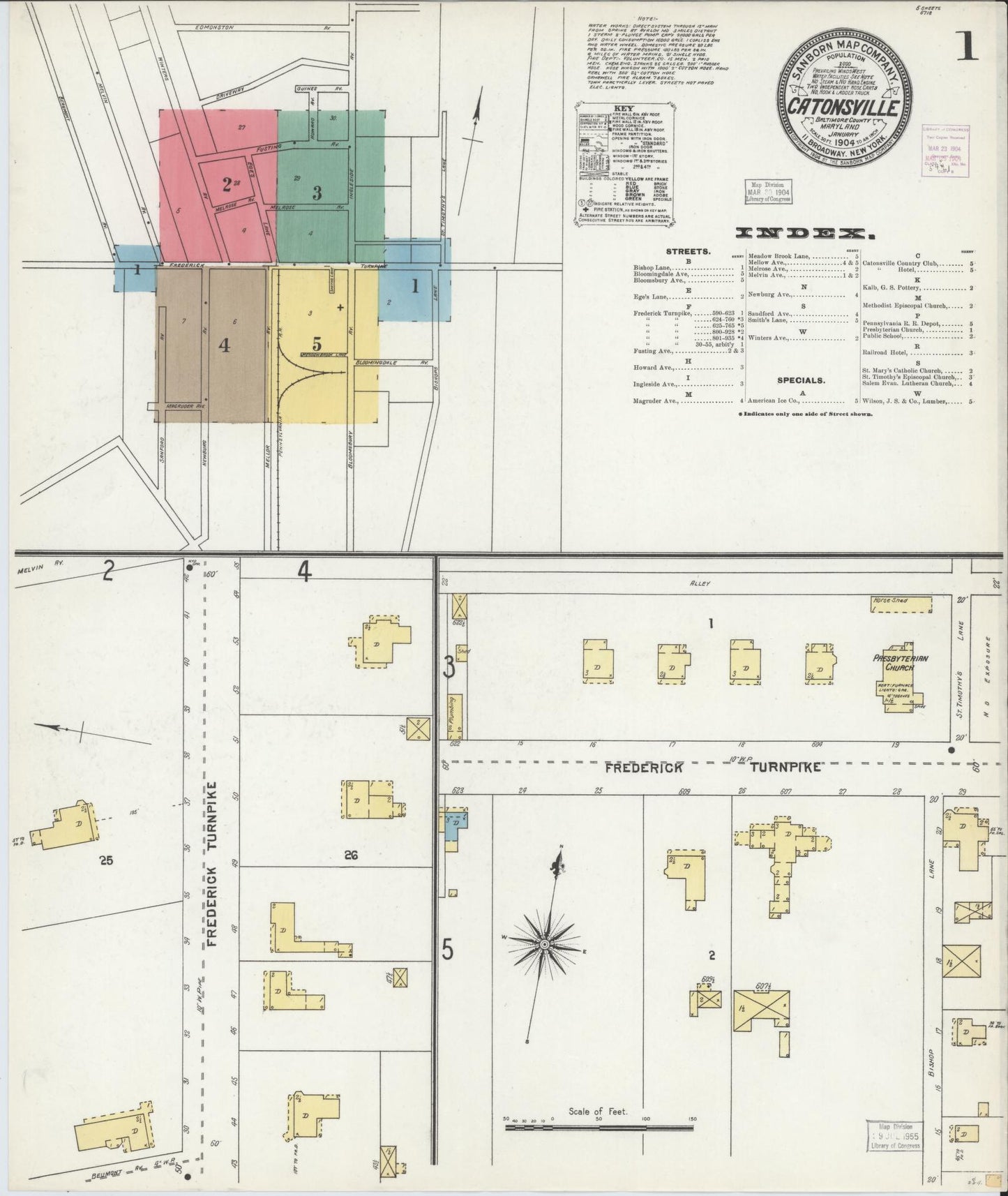 Sanborn Fire Insurance Map from Catonsville, Baltimore County, Maryland (1904), Sheet #0001 - Complete Map Set gallery image, historic Sanborn map, vintage wall art, Maryland Maryland
