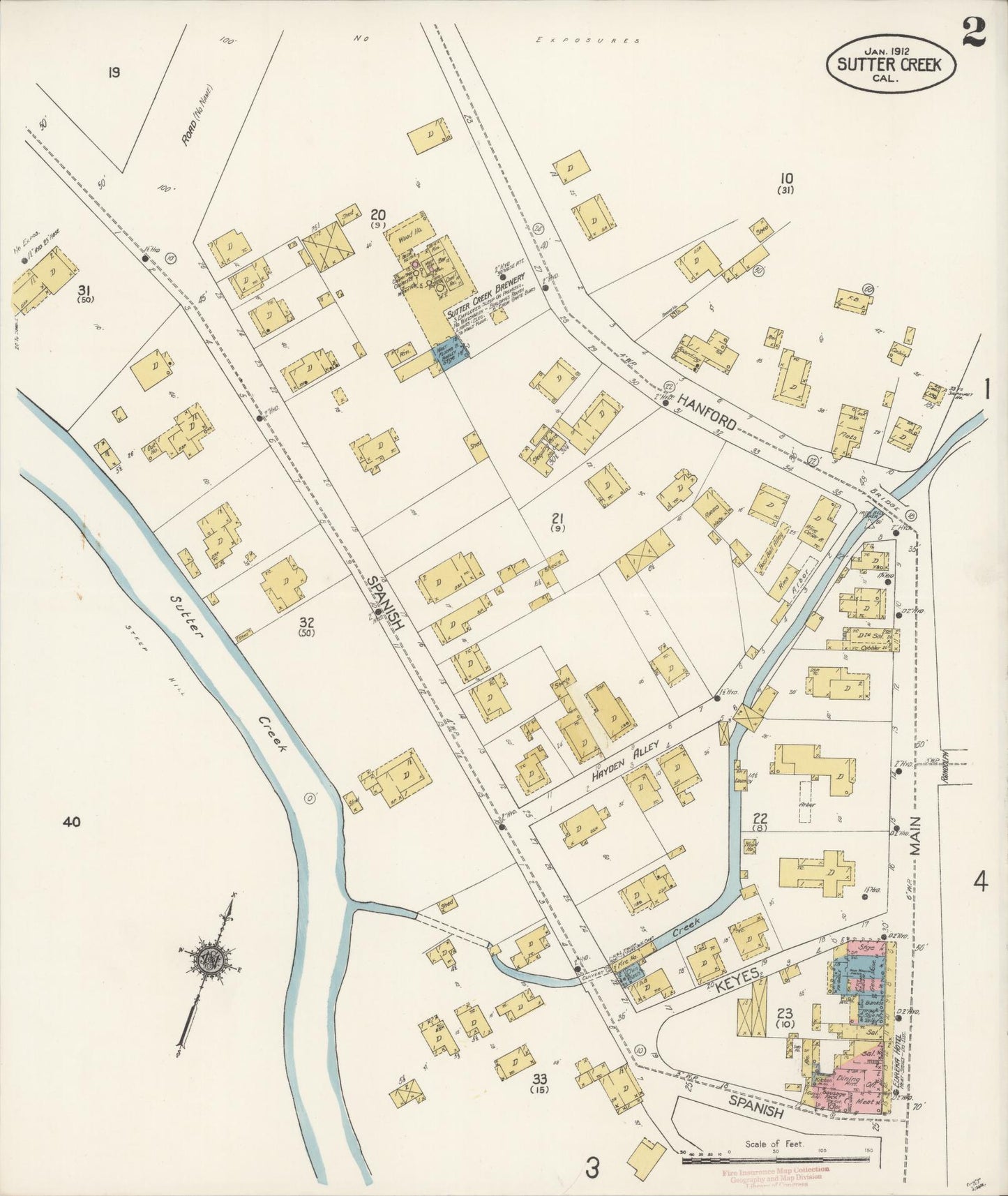 Sanborn Fire Insurance Map from Sutter Creek, Amador County, California (1912), Sheet #0002 - Complete Map Set gallery image, historic Sanborn map, vintage wall art, California California