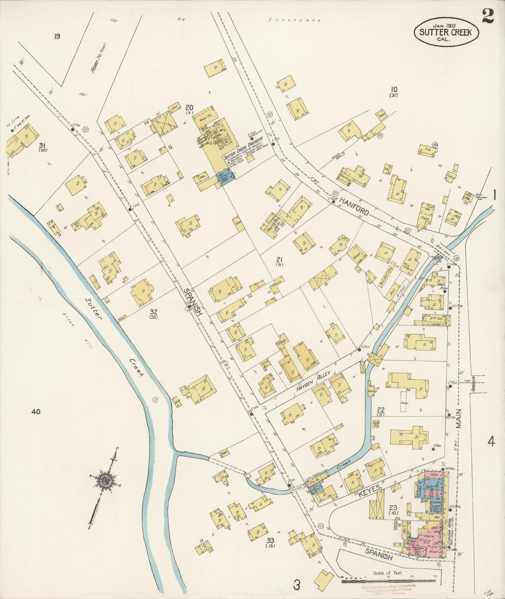 Sanborn Fire Insurance Map from Sutter Creek, Amador County, California (1912), Sheet #0002 - Complete Map Set gallery image, historic Sanborn map, vintage wall art, California California