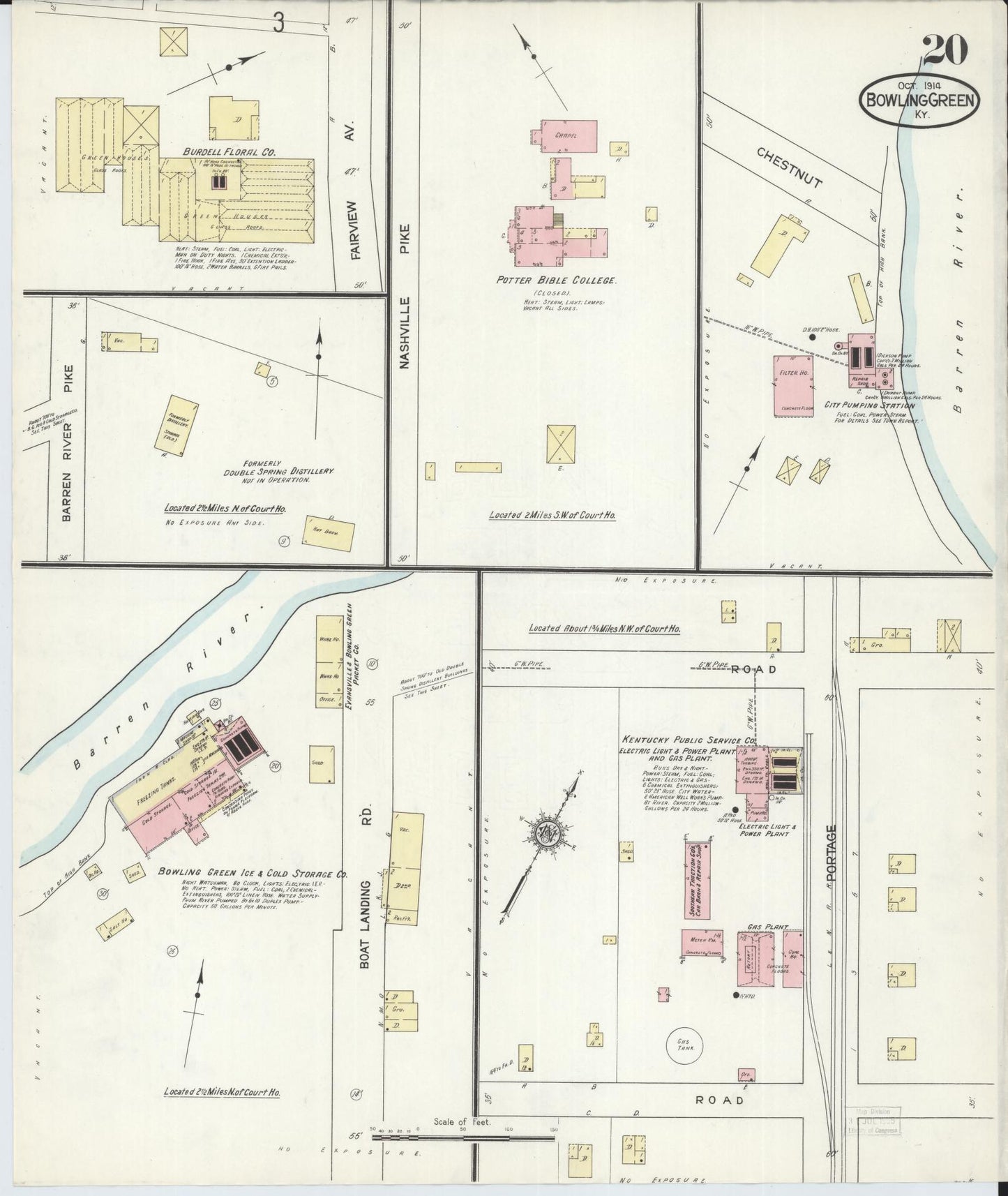 Sanborn Fire Insurance Map from Bowling Green, Warren County, Kentucky (1914), Sheet #0020 - Complete Map Set gallery image, historic Sanborn map, vintage wall art, Kentucky Kentucky