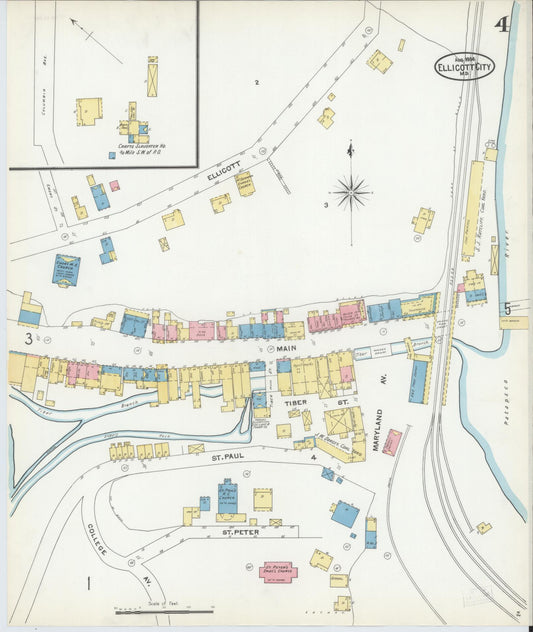 Sanborn Fire Insurance Map from Ellicott City, Howard County, Maryland (1904), Sheet #0004 - Historic Sanborn Fire Insurance Map Print, vintage old map wall art, antique decor, genealogy gift, Maryland Maryland map