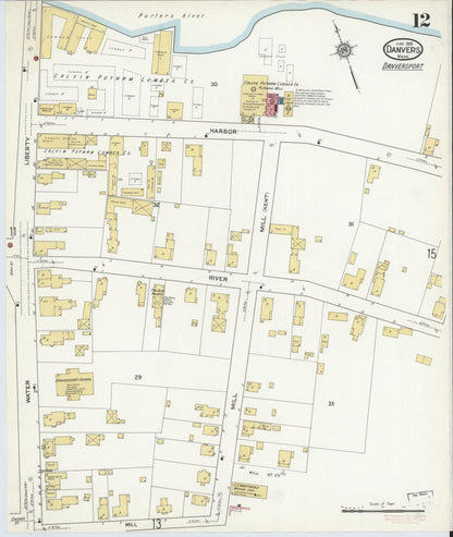Sanborn Fire Insurance Map from Danvers, Essex County, Massachusetts (1916), Sheet #0012 - Historic Sanborn Fire Insurance Map Print, vintage old map wall art, antique decor, genealogy gift, Massachusetts Massachusetts map