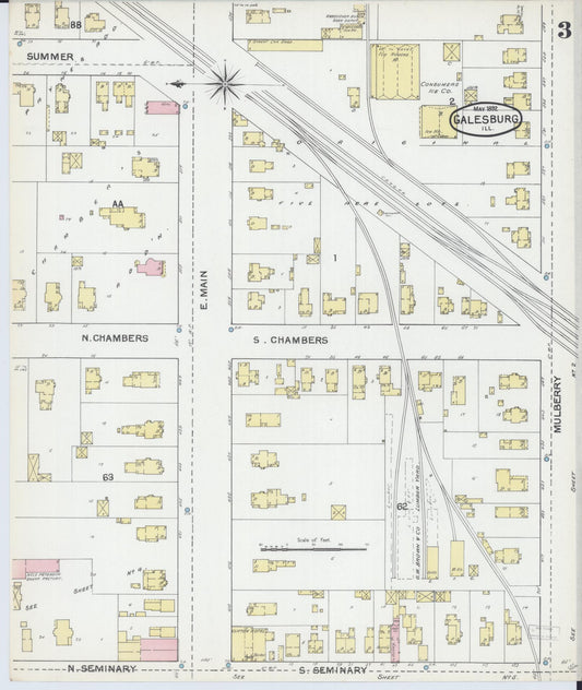 Sanborn Fire Insurance Map from Galesburg, Knox County, Illinois (1892), Sheet #0003 - Historic Sanborn Fire Insurance Map Print, vintage old map wall art, antique decor, genealogy gift, Illinois Illinois map