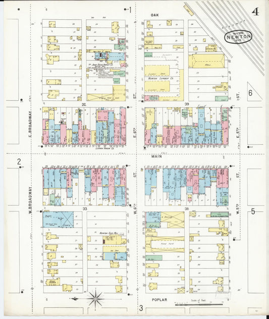 Sanborn Fire Insurance Map from Newton, Harvey County, Kansas (1896), Sheet #0004 - Historic Sanborn Fire Insurance Map Print, vintage old map wall art, antique decor, genealogy gift, Kansas Kansas map