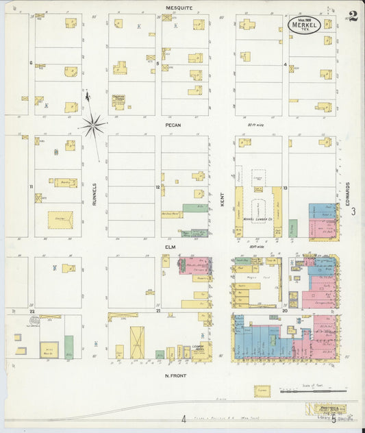 Sanborn Fire Insurance Map from Merkel, Taylor County, Texas (1908), Sheet #0002 - Historic Sanborn Fire Insurance Map Print, vintage old map wall art, antique decor, genealogy gift, Texas Texas map