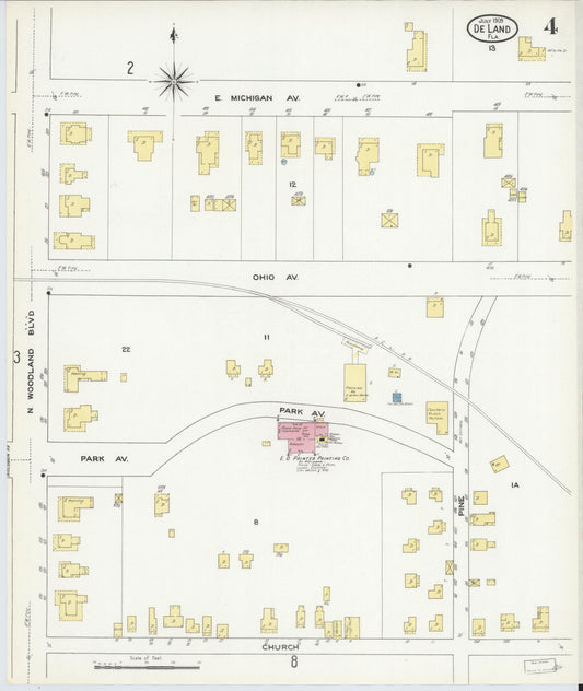 Sanborn Fire Insurance Map from De Land, Volusia County, Florida (1909), Sheet #0004 - Historic Sanborn Fire Insurance Map Print, vintage old map wall art, antique decor, genealogy gift, Florida Florida map