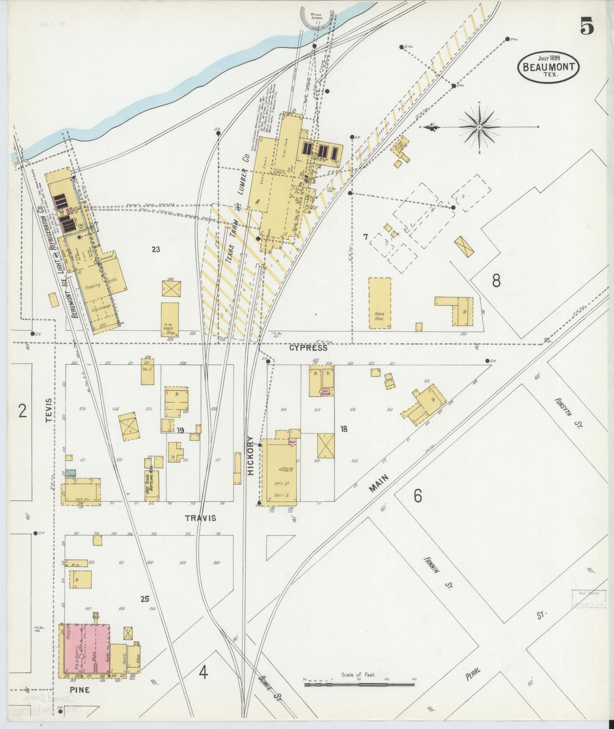 Sanborn Fire Insurance Map from Beaumont, Jefferson County, Texas (1899), Sheet #0005 - Complete Map Set gallery image, historic Sanborn map, vintage wall art, Texas Texas