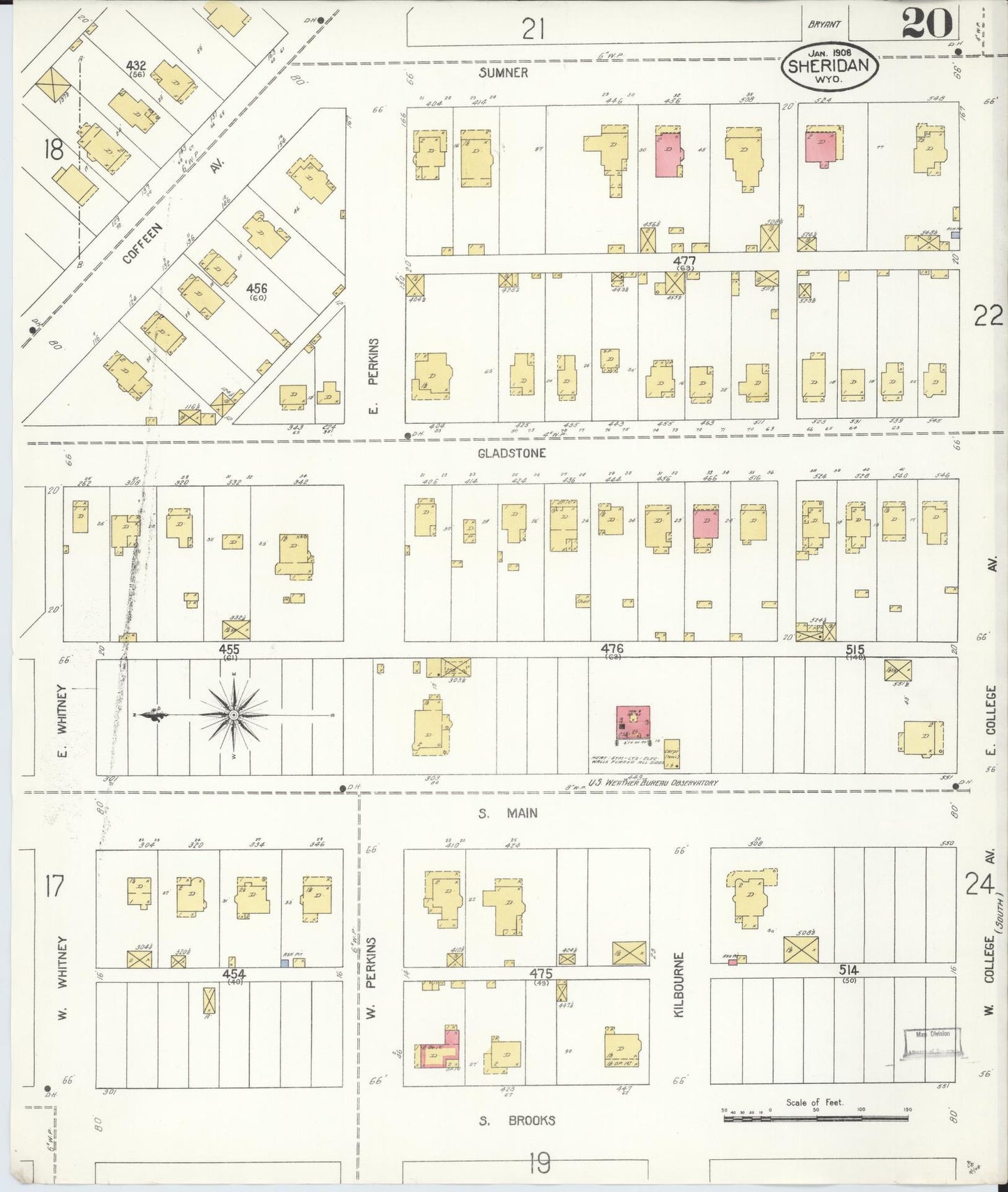 Sanborn Fire Insurance Map from Sheridan, Sheridan County, Wyoming (1908), Sheet #0020 - Complete Map Set gallery image, historic Sanborn map, vintage wall art, Wyoming Wyoming