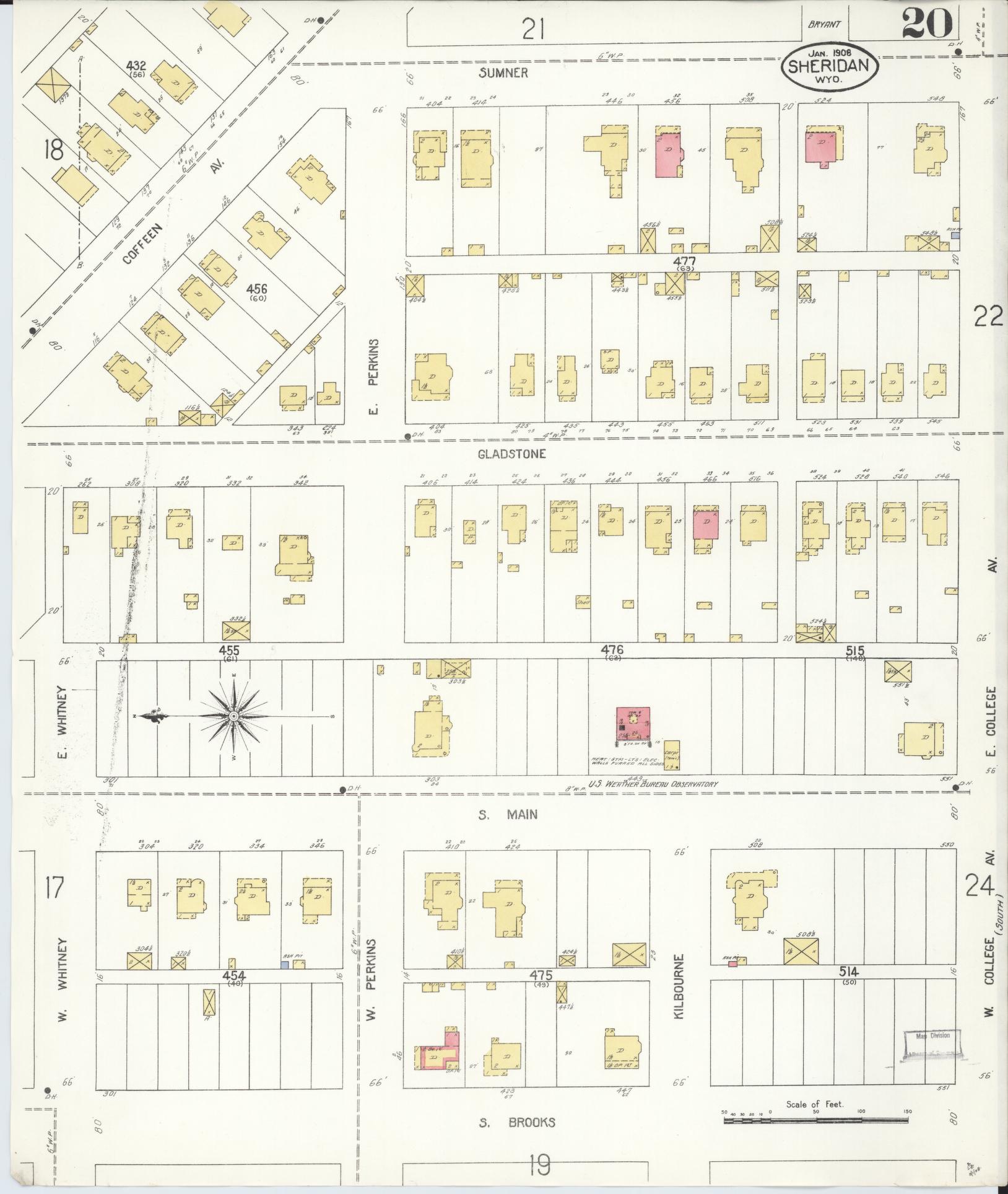Sanborn Fire Insurance Map from Sheridan, Sheridan County, Wyoming (1908), Sheet #0020 - Complete Map Set gallery image, historic Sanborn map, vintage wall art, Wyoming Wyoming