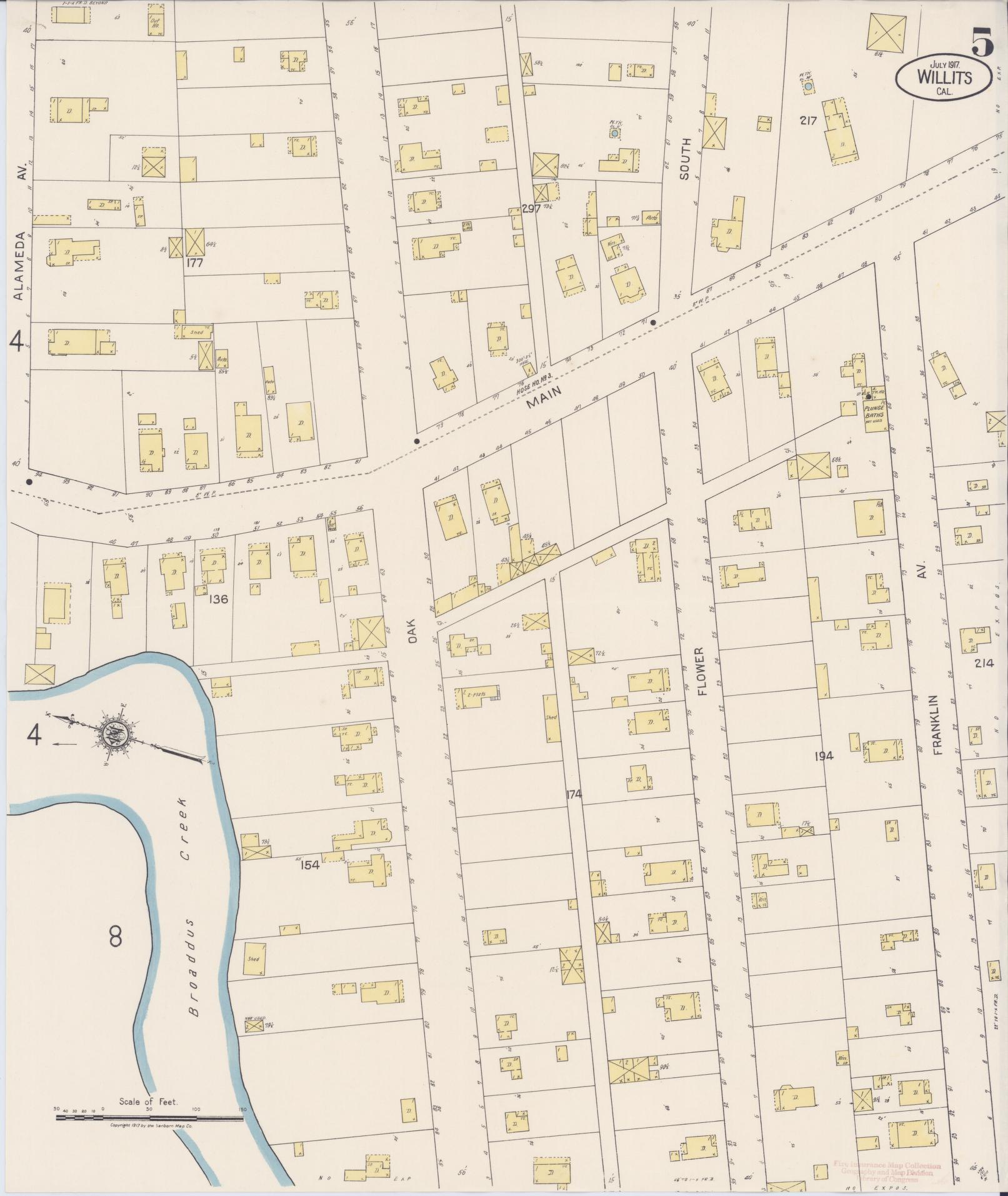 Sanborn Fire Insurance Map from Willits, Mendocino County, California (1917), Sheet #0005 - Complete Map Set gallery image, historic Sanborn map, vintage wall art, California California