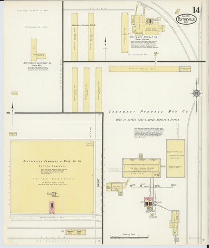 Sanborn Fire Insurance Map from Blytheville, Mississippi County, Arkansas (1913), Sheet #0014 - Complete Map Set gallery image, historic Sanborn map, vintage wall art, Blytheville Mississippi