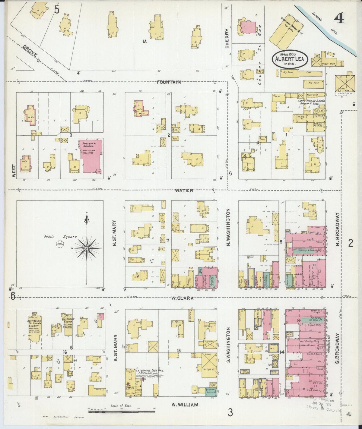 Sanborn Fire Insurance Map from Albert Lea, Freeborn County, Minnesota (1905), Sheet #0004 - Complete Map Set gallery image, historic Sanborn map, vintage wall art, Minnesota Minnesota