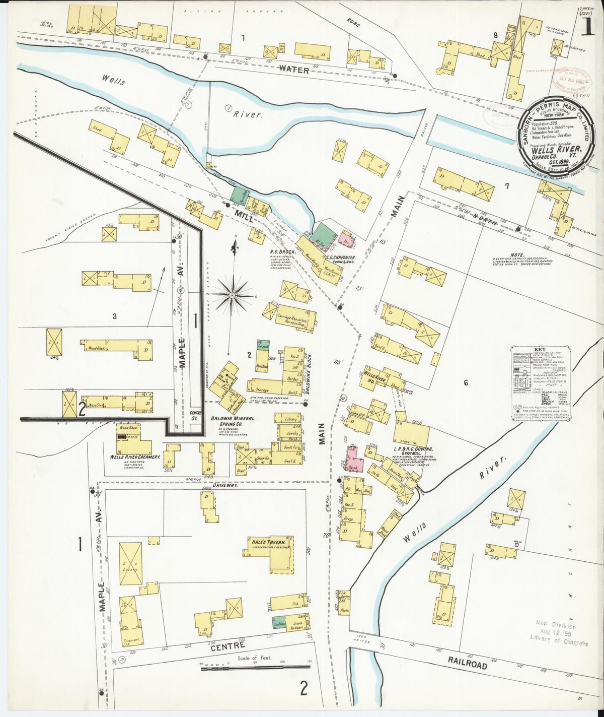 Sanborn Fire Insurance Map from Wells River, Orange County, Vermont (1899), Sheet #0001 - Complete Map Set gallery image, historic Sanborn map, vintage wall art, Vermont Vermont