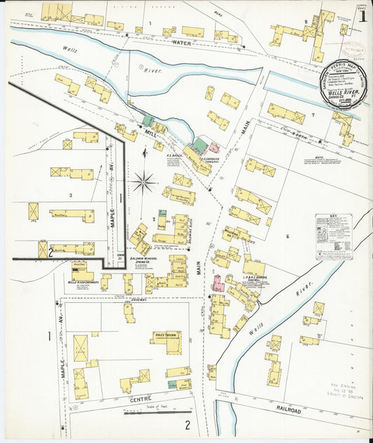 Sanborn Fire Insurance Map from Wells River, Orange County, Vermont (1899), Sheet #0001 - Complete Map Set gallery image, historic Sanborn map, vintage wall art, Vermont Vermont