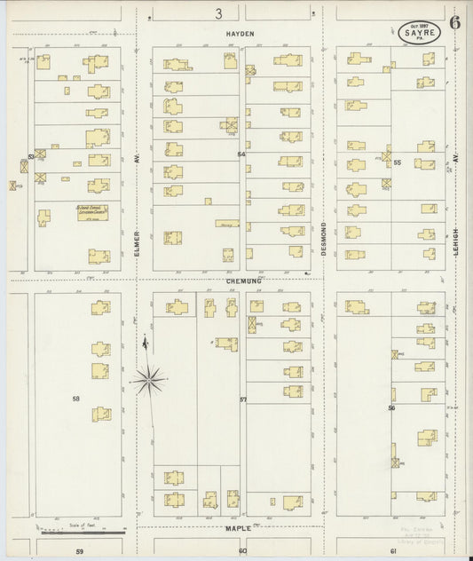 Sanborn Fire Insurance Map from Sayre, Bradford County, Pennsylvania (1897), Sheet #0006 - Historic Sanborn Fire Insurance Map Print, vintage old map wall art, antique decor, genealogy gift, Pennsylvania Pennsylvania map