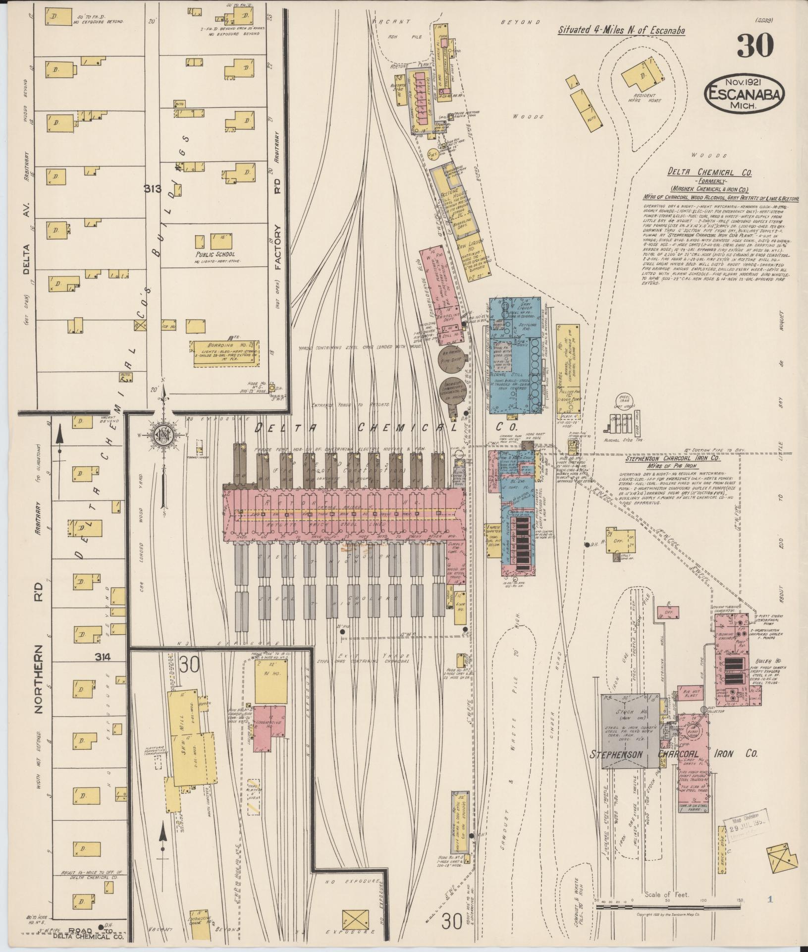Sanborn Fire Insurance Map from Escanaba, Delta County, Michigan (1921), Sheet #0030 - Complete Map Set gallery image, historic Sanborn map, vintage wall art, Michigan Michigan