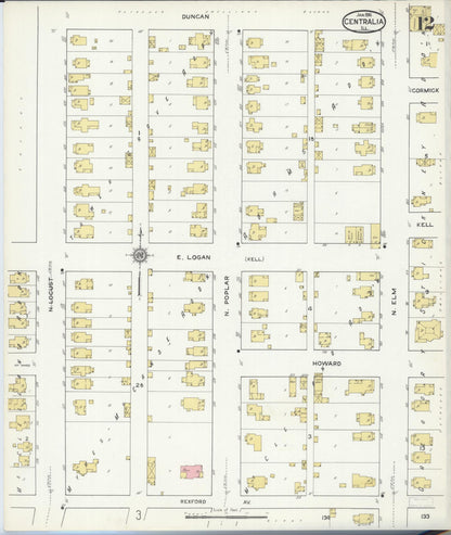 Sanborn Fire Insurance Map from Centralia, Marion, Clinton, Jefferson, and Washington Counties, Illinois (1916), Sheet #0012 - Historic Sanborn Fire Insurance Map Print, vintage old map wall art, antique decor, genealogy gift, Illinois Illinois map