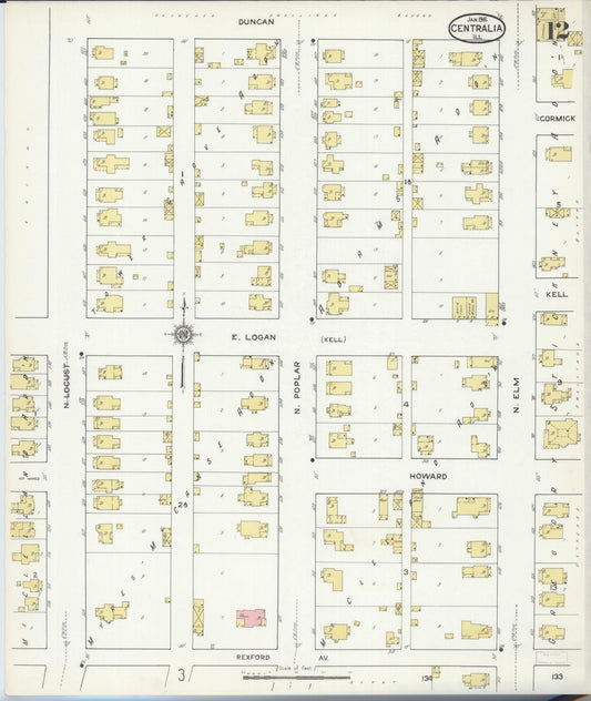 Sanborn Fire Insurance Map from Centralia, Marion, Clinton, Jefferson, and Washington Counties, Illinois (1916), Sheet #0012 - Historic Sanborn Fire Insurance Map Print, vintage old map wall art, antique decor, genealogy gift, Illinois Illinois map