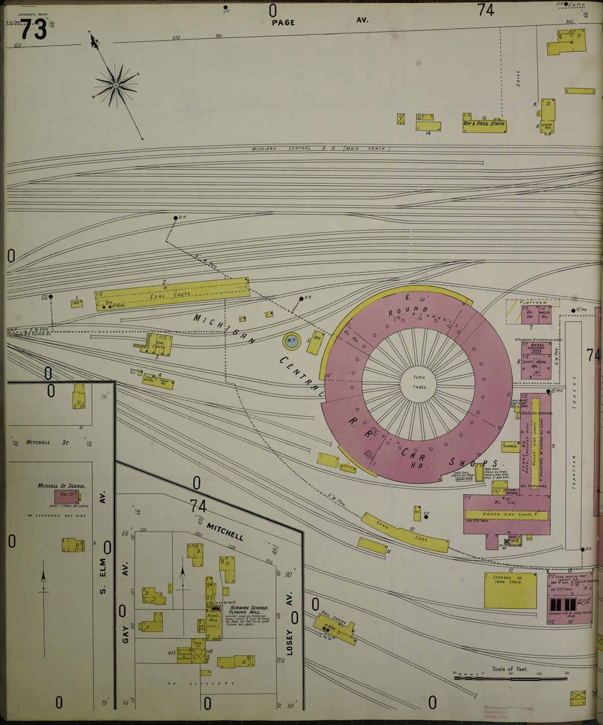 Sanborn Fire Insurance Map from Jackson, Jackson County, Michigan (1907), Sheet #0073 - Historic Sanborn Fire Insurance Map Print, vintage old map wall art, antique decor, genealogy gift, Michigan Michigan map