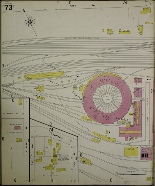Sanborn Fire Insurance Map from Jackson, Jackson County, Michigan (1907), Sheet #0073 - Historic Sanborn Fire Insurance Map Print, vintage old map wall art, antique decor, genealogy gift, Michigan Michigan map