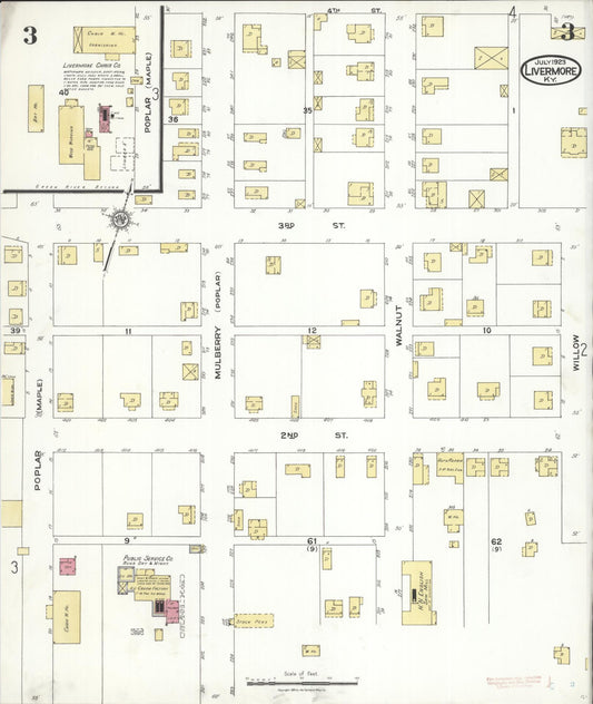 Sanborn Fire Insurance Map from Livermore, Mclean County, Kentucky (1923), Sheet #0003 - Historic Sanborn Fire Insurance Map Print, vintage old map wall art, antique decor, genealogy gift, Kentucky Kentucky map