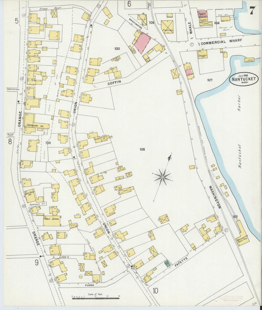 Sanborn Fire Insurance Map from Nantucket, Nantucket County, Massachusetts (1898), Sheet #0007 - Historic Sanborn Fire Insurance Map Print, vintage old map wall art, antique decor, genealogy gift, Massachusetts Massachusetts map