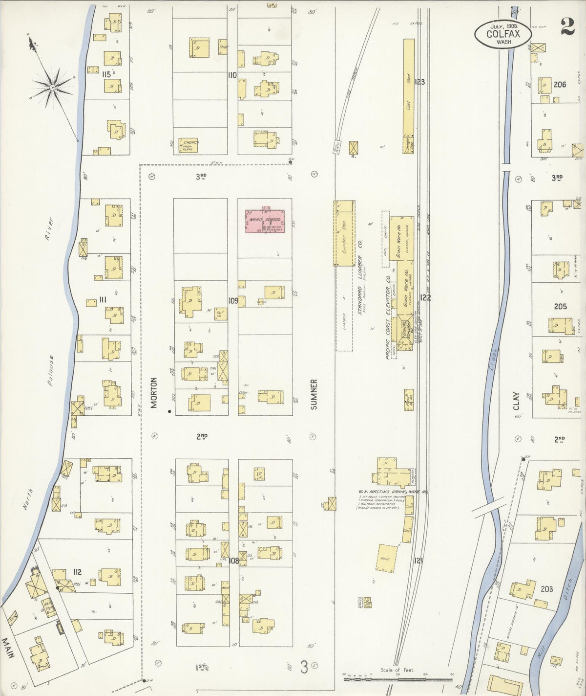 Sanborn Fire Insurance Map from Colfax, Whitman County, Washington (1908), Sheet #0002 - Historic Sanborn Fire Insurance Map Print, vintage old map wall art, antique decor, genealogy gift, Washington Washington map
