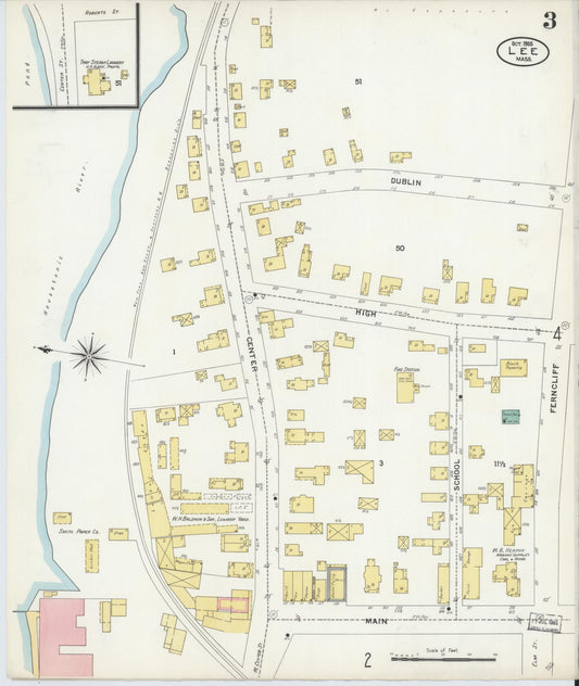 Sanborn Fire Insurance Map from Lee, Berkshire County, Massachusetts (1905), Sheet #0003 - Historic Sanborn Fire Insurance Map Print, vintage old map wall art, antique decor, genealogy gift, Massachusetts Massachusetts map