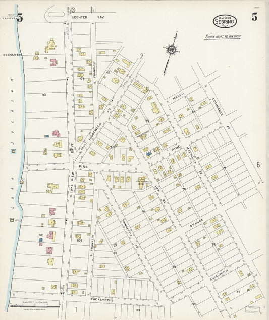 Sanborn Fire Insurance Map from Sebring, Highlands County, Florida (1924), Sheet #0005 - Historic Sanborn Fire Insurance Map Print, vintage old map wall art, antique decor, genealogy gift, Florida Florida map