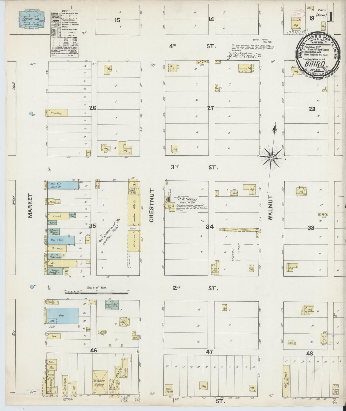 Sanborn Fire Insurance Map from Baird, Callahan County, Texas (1891), Sheet #0001 - Complete Map Set gallery image, historic Sanborn map, vintage wall art, Texas Texas