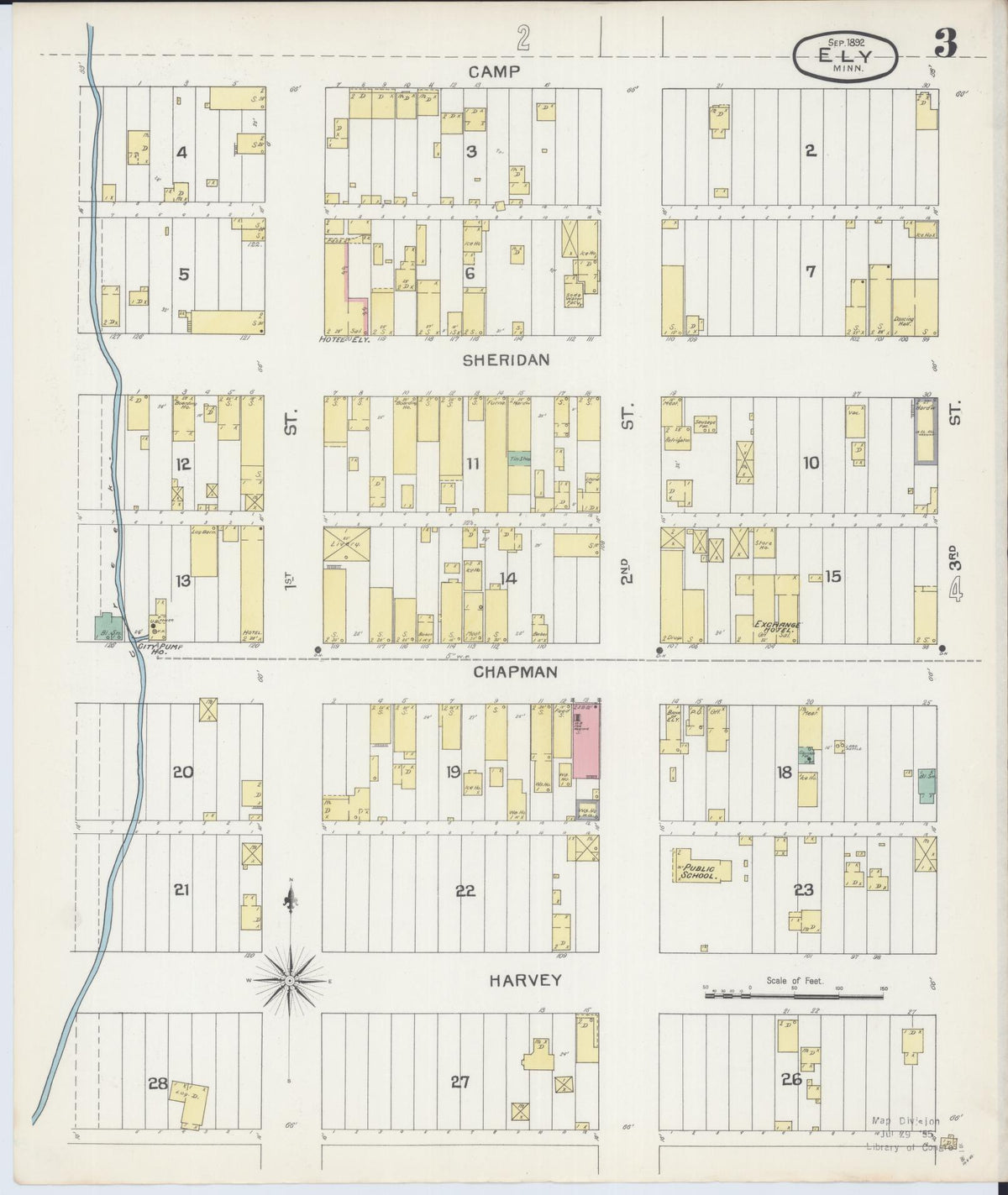 Sanborn Fire Insurance Map from Ely, Saint Louis County, Minnesota (1892), Sheet #0003 - Historic Sanborn Fire Insurance Map Print, vintage old map wall art, antique decor, genealogy gift, Minnesota Minnesota map