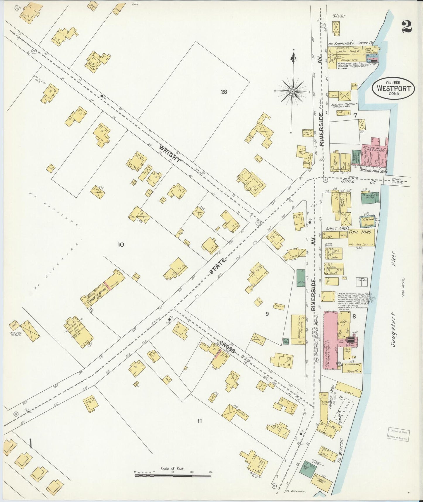 Sanborn Fire Insurance Map from Westport, Fairfield County, Connecticut (1901), Sheet #0002 - Complete Map Set gallery image, historic Sanborn map, vintage wall art, Connecticut Connecticut