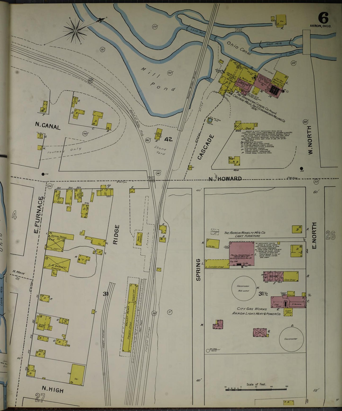 Sanborn Fire Insurance Map from Akron, Summit County, Ohio (1892), Sheet #0006 - Historic Sanborn Fire Insurance Map Print, vintage old map wall art, antique decor, genealogy gift, Ohio Ohio map