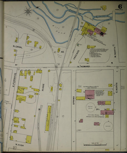 Sanborn Fire Insurance Map from Akron, Summit County, Ohio (1892), Sheet #0006 - Historic Sanborn Fire Insurance Map Print, vintage old map wall art, antique decor, genealogy gift, Ohio Ohio map