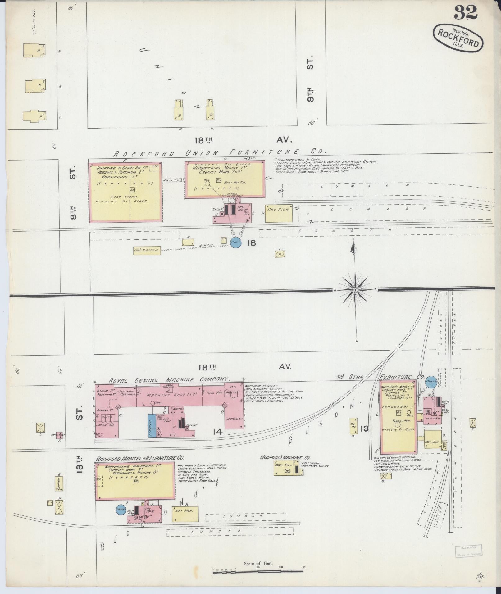 Sanborn Fire Insurance Map from Rockford, Winnebago County, Illinois (1891), Sheet #0032 - Complete Map Set gallery image, historic Sanborn map, vintage wall art, Illinois Illinois