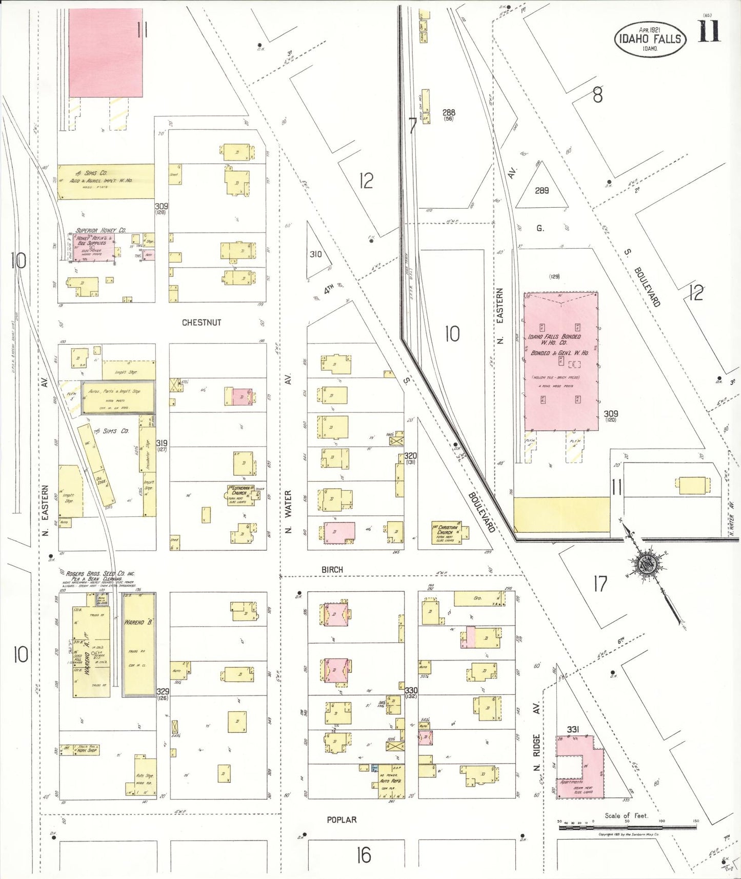 Sanborn Fire Insurance Map from Idaho Falls, Bonneville County, Idaho (1921), Sheet #0011 - Complete Map Set gallery image, historic Sanborn map, vintage wall art, Idaho Idaho