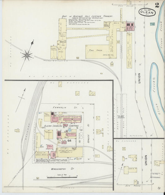 Sanborn Fire Insurance Map from Olean, Cattaraugus County, New York (1891), Sheet #0002 - Historic Sanborn Fire Insurance Map Print, vintage old map wall art, antique decor, genealogy gift, New York New York map