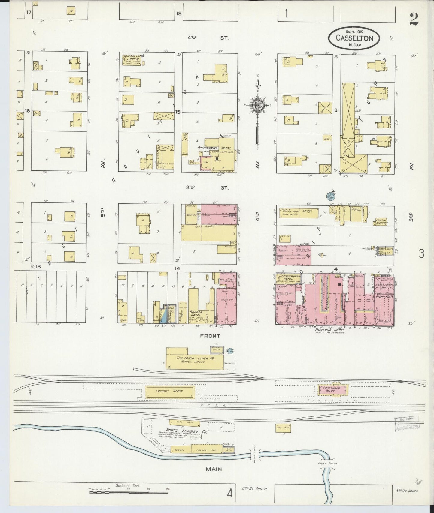 Sanborn Fire Insurance Map from Casselton, Cass County, North Dakota (1910), Sheet #0002 - Complete Map Set gallery image, historic Sanborn map, vintage wall art, North Dakota North Dakota