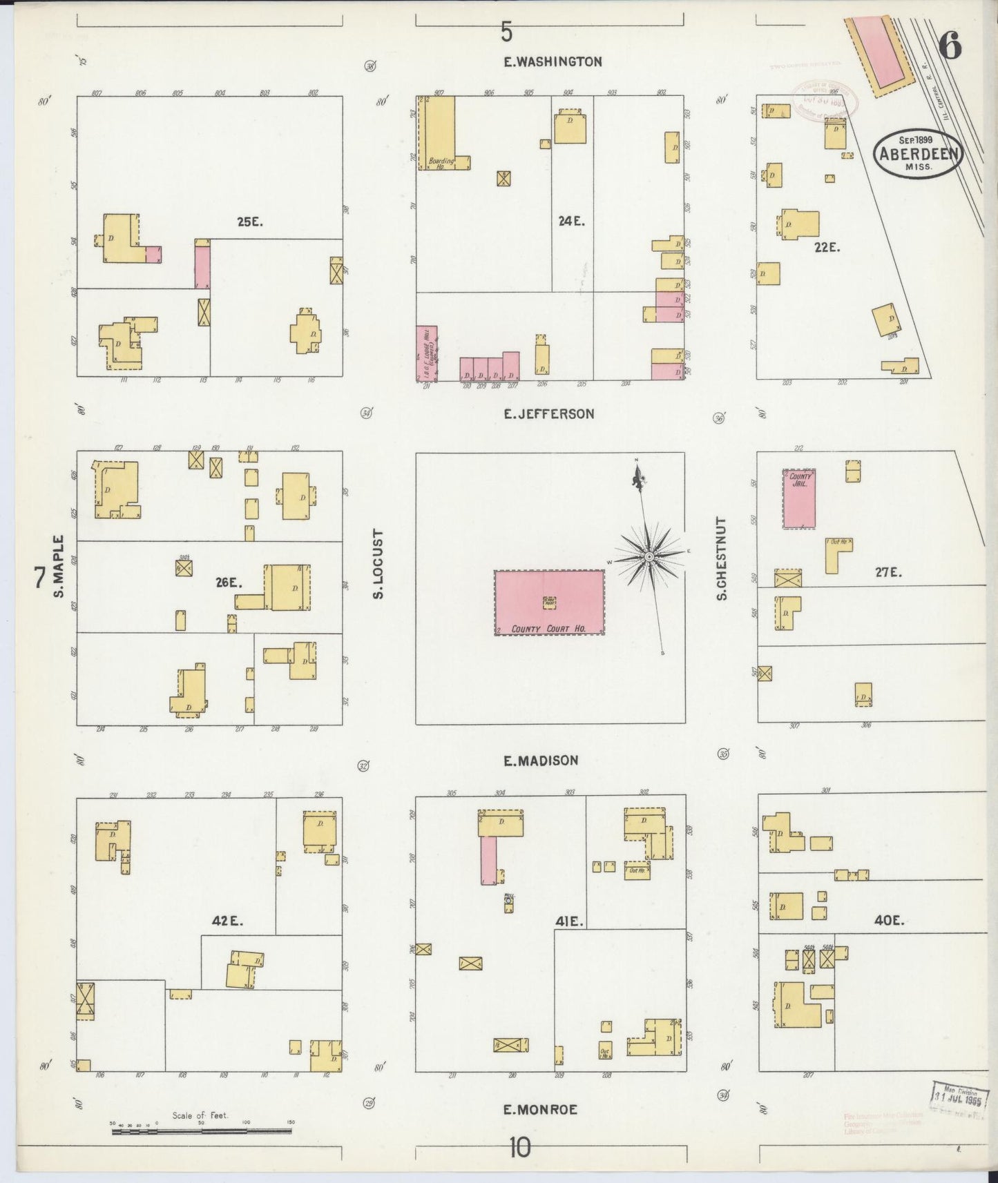Sanborn Fire Insurance Map from Aberdeen, Monroe County, Mississippi (1899), Sheet #0006 - Complete Map Set gallery image, historic Sanborn map, vintage wall art, Mississippi Mississippi