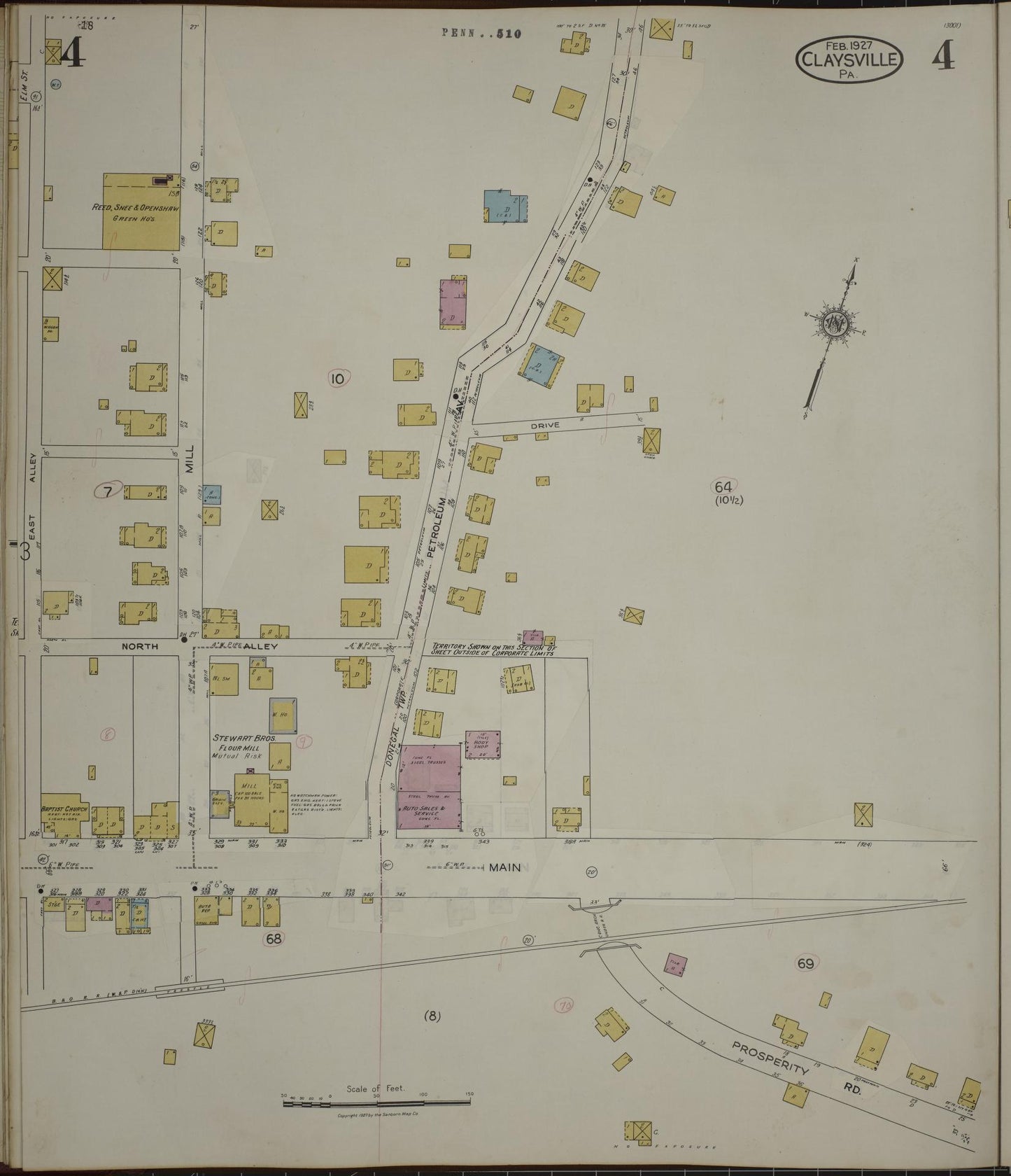 Sanborn Fire Insurance Map from Claysville, Washington County, Pennsylvania (1943), Sheet #0004 - Historic Sanborn Fire Insurance Map Print, vintage old map wall art, antique decor, genealogy gift, Pennsylvania Pennsylvania map