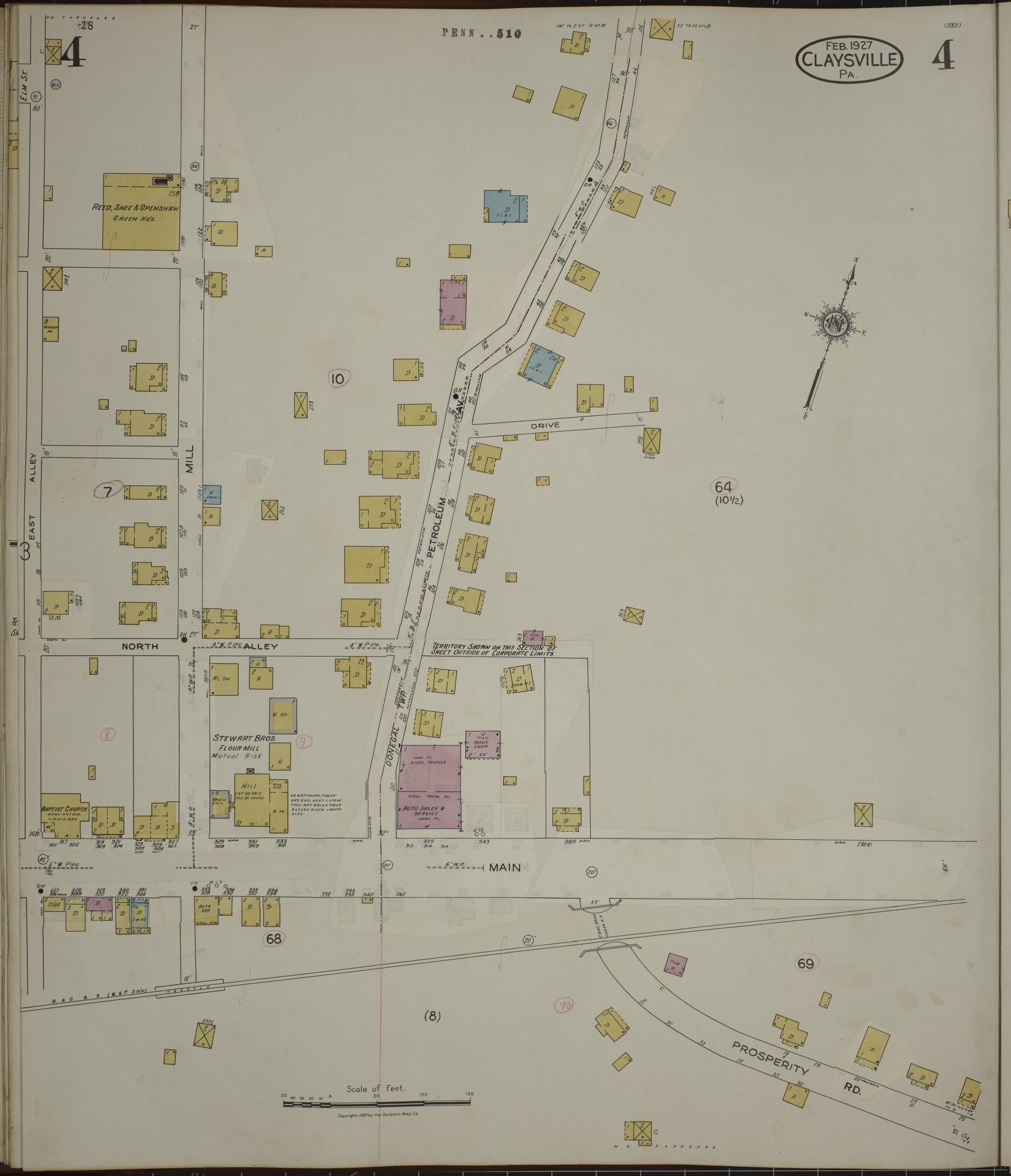 Sanborn Fire Insurance Map from Claysville, Washington County, Pennsylvania (1943), Sheet #0004 - Historic Sanborn Fire Insurance Map Print, vintage old map wall art, antique decor, genealogy gift, Pennsylvania Pennsylvania map