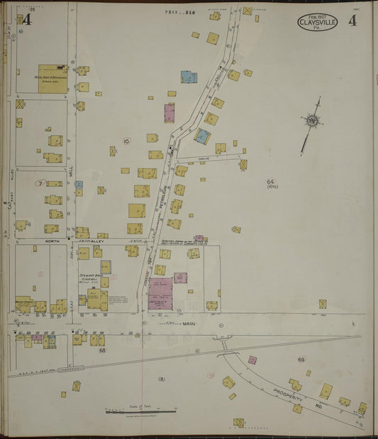 Sanborn Fire Insurance Map from Claysville, Washington County, Pennsylvania (1943), Sheet #0004 - Historic Sanborn Fire Insurance Map Print, vintage old map wall art, antique decor, genealogy gift, Pennsylvania Pennsylvania map