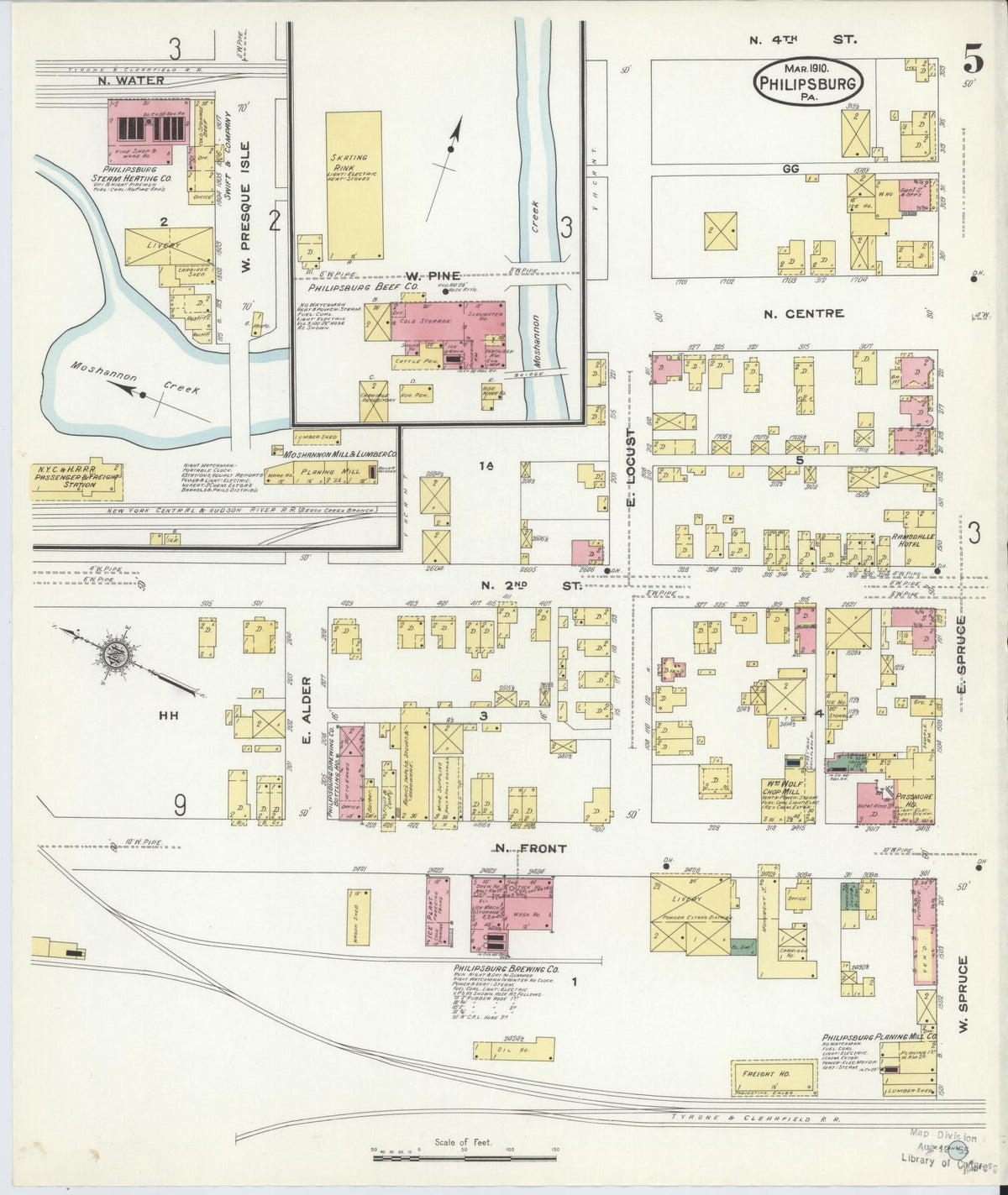 Sanborn Fire Insurance Map from Philipsburg, Centre County, Pennsylvania (1910), Sheet #0005 - Historic Sanborn Fire Insurance Map Print, vintage old map wall art, antique decor, genealogy gift, Pennsylvania Pennsylvania map